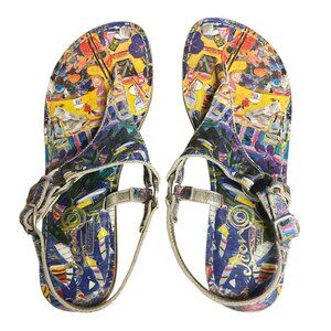 ICON Sunday Flat Thong Leather Sandals Coco 2 Sz 7 Artsy Art to Wear